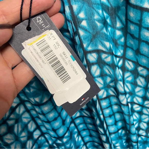 TOMMY HILFIGER V-NECK LINED SURPLICE FAUX-WRAP MAXI DRESS Size 16 Teal White - Picture 12 of 16